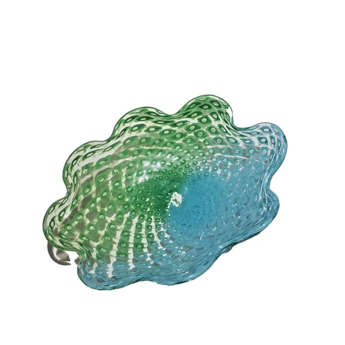 Vintage Murano Fratelli Tossi Glass Bowl Bullicante Bubbles Green Blue