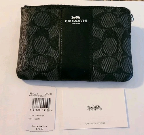 Portafoglio Coach Signature da polso con cerniera angolare in pelle PVC F58035 nero