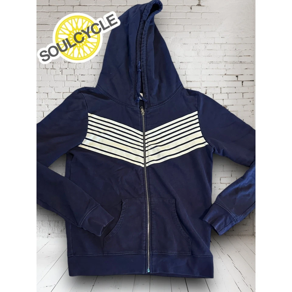 SoulCycle Hooded Jacket. Sz M. Full Zipper. Skull/crossbones. Navy Blue Pockets - Image 3 of 4
