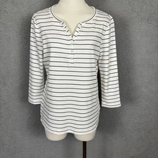 Style & Co Womens X Small Striped Black & White Button Henley Top 3/4 Sleeve NWT