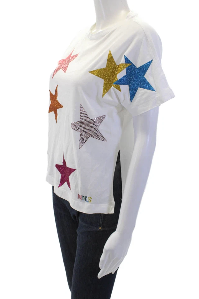Camiseta Monnalisa Niños Niñas Estampado Estrellas Joyas Blanca Algodón Talla 9 Foto 2 de 4