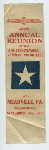 Civil War Annual Reunion 111th Veteran Volunteers Meadville PA 1919 Ribbon