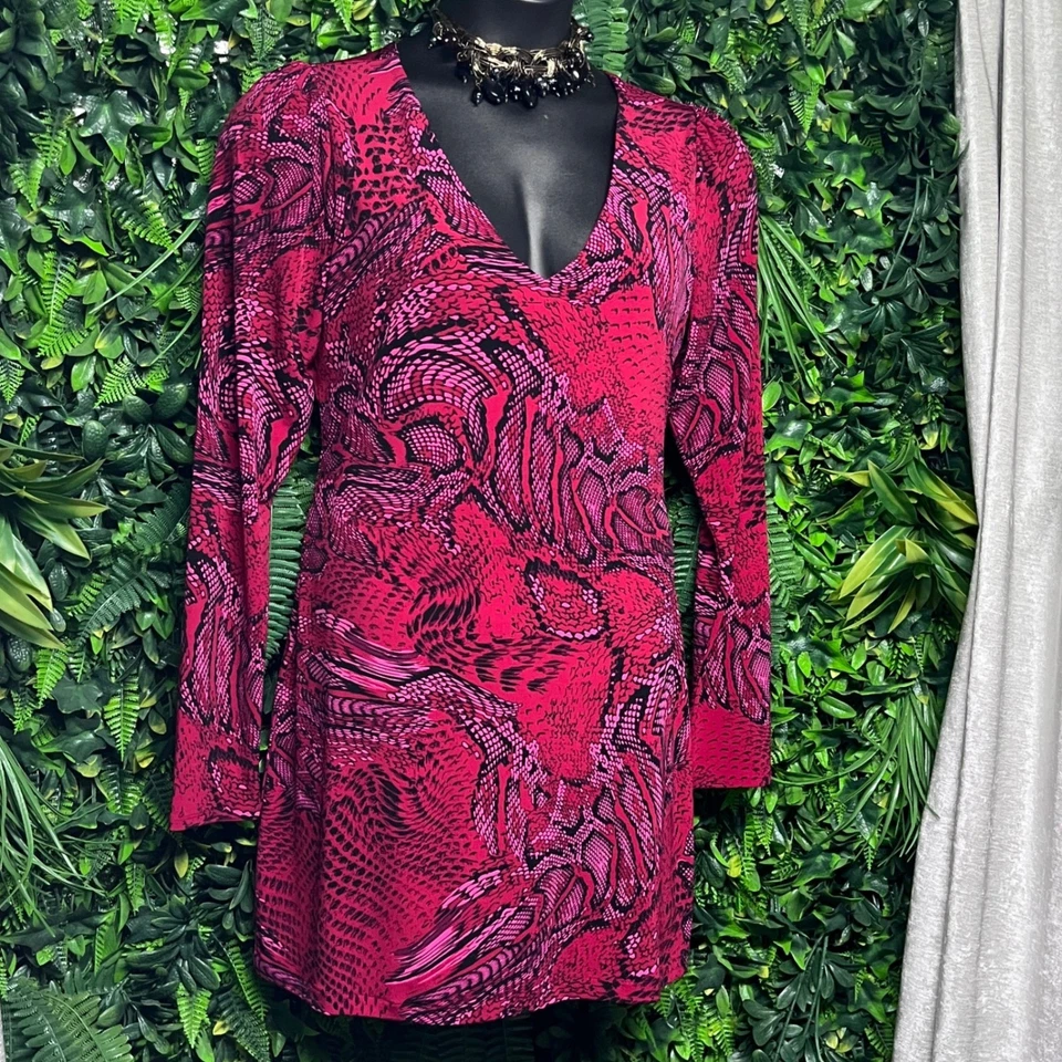 Vestido Casa Blanca Mercado Negro L Rojo Rosa Estampado Serpiente Cuello en V Manga Larga 3121 Foto 3 de 4