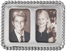 Beaded 2X3 Double Frame  Silver  Brillante  Frames  Decorative Photo Fram...