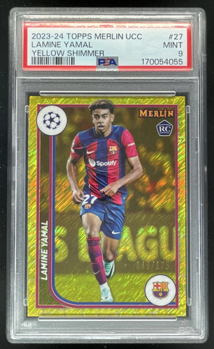 2023-24 Topps Chrome Merlin Yellow Shimmer #27 Lamine Yamal RC /175 PSA 9