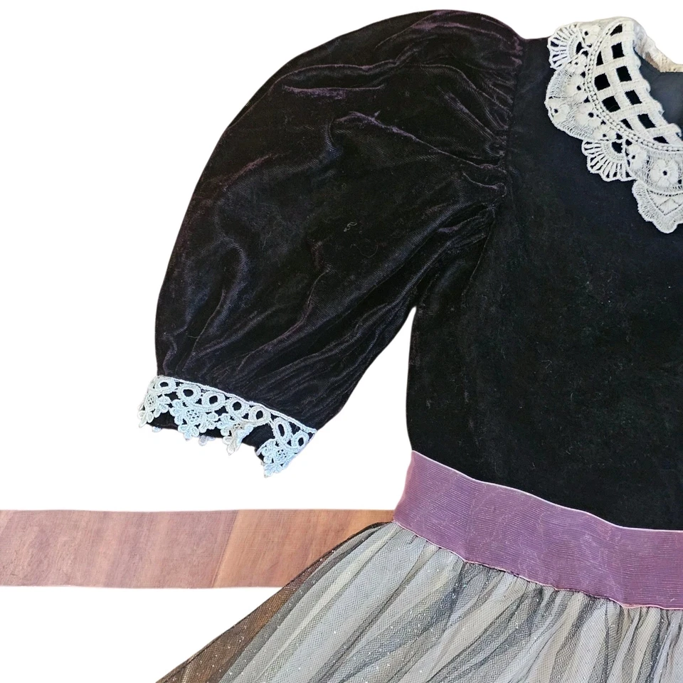 Vestido de fiesta recital de concurso de los 90 para niñas talla 6 falda de tul terciopelo negro de colección EE. UU. Foto 3 de 4