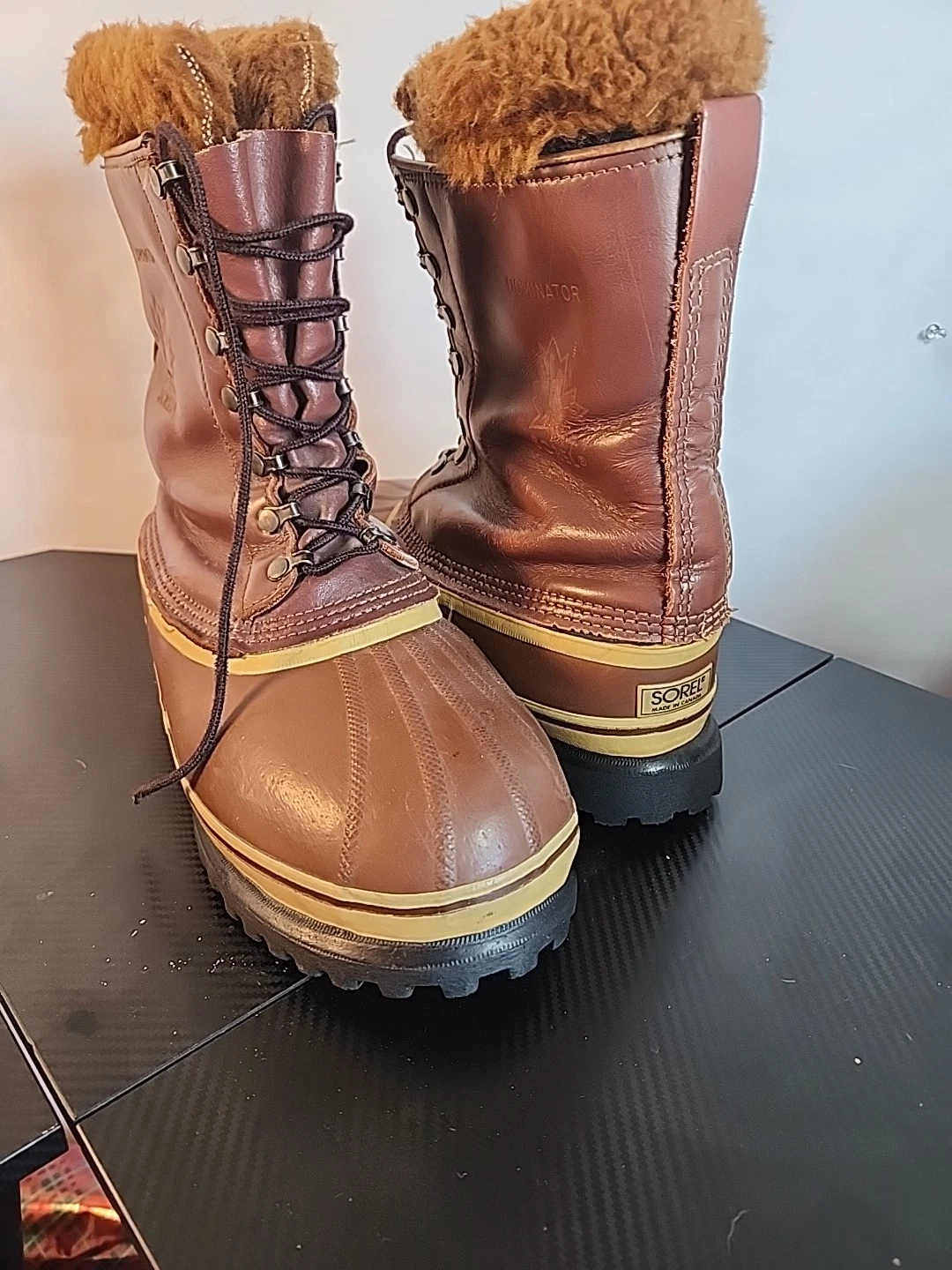 SOREL Kaufman Dominator Men Size 9 Winter Snow Boots Leather Wool Blend Canada
