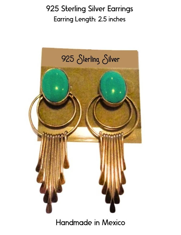 Pendientes Turquesa Vintage - Pendientes Colgantes Turquesa Plata de Ley Foto 2 de 4