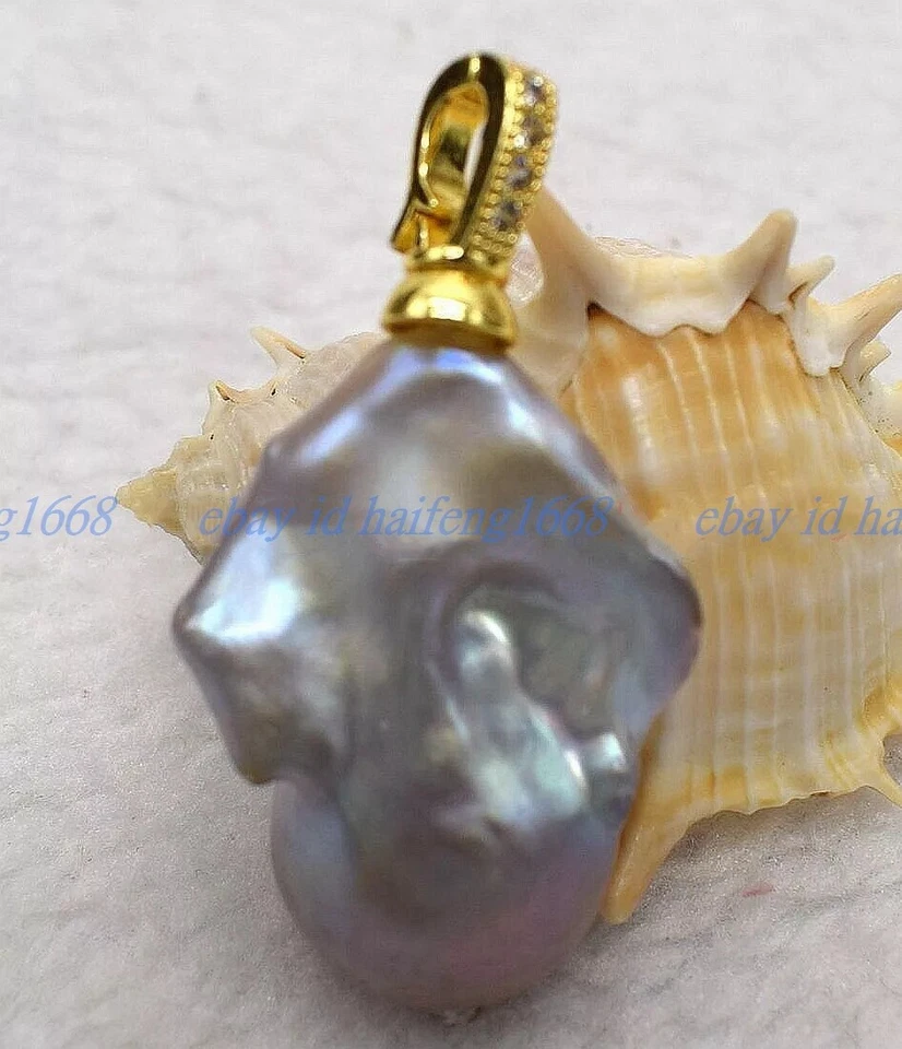 Riesige 15x20mm Lila Süßwasser Barock Perle Halskette Anhänger - Bild 3 von 4