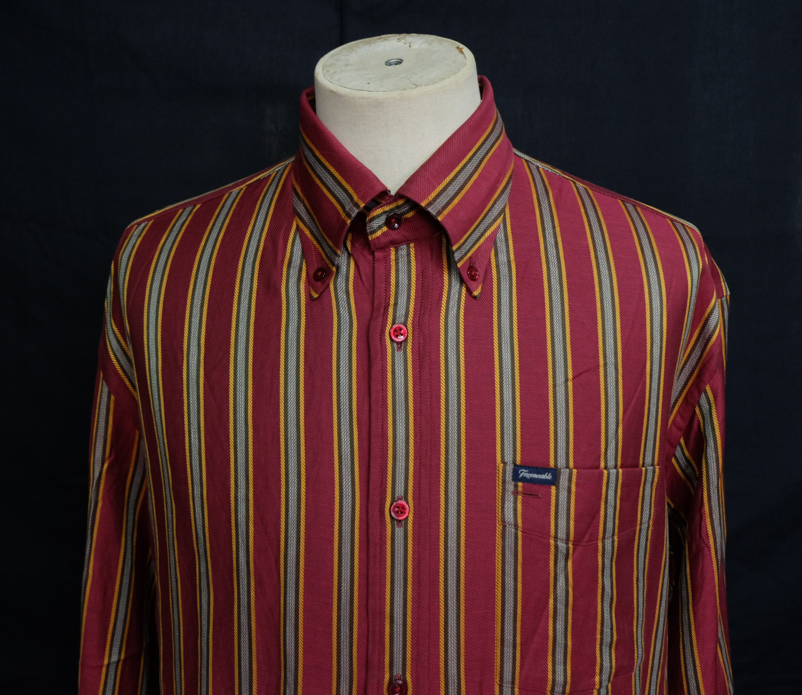 Faconnable Button Down Multicolor Herringbone Str… - image 2