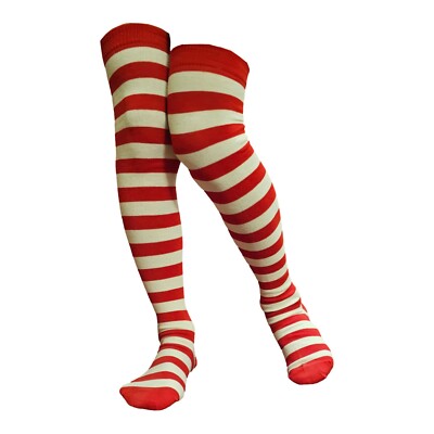 Girls Over Knee Socks Stocking Age 8+ Red Black White Striped Fancy Dress  Party Australia