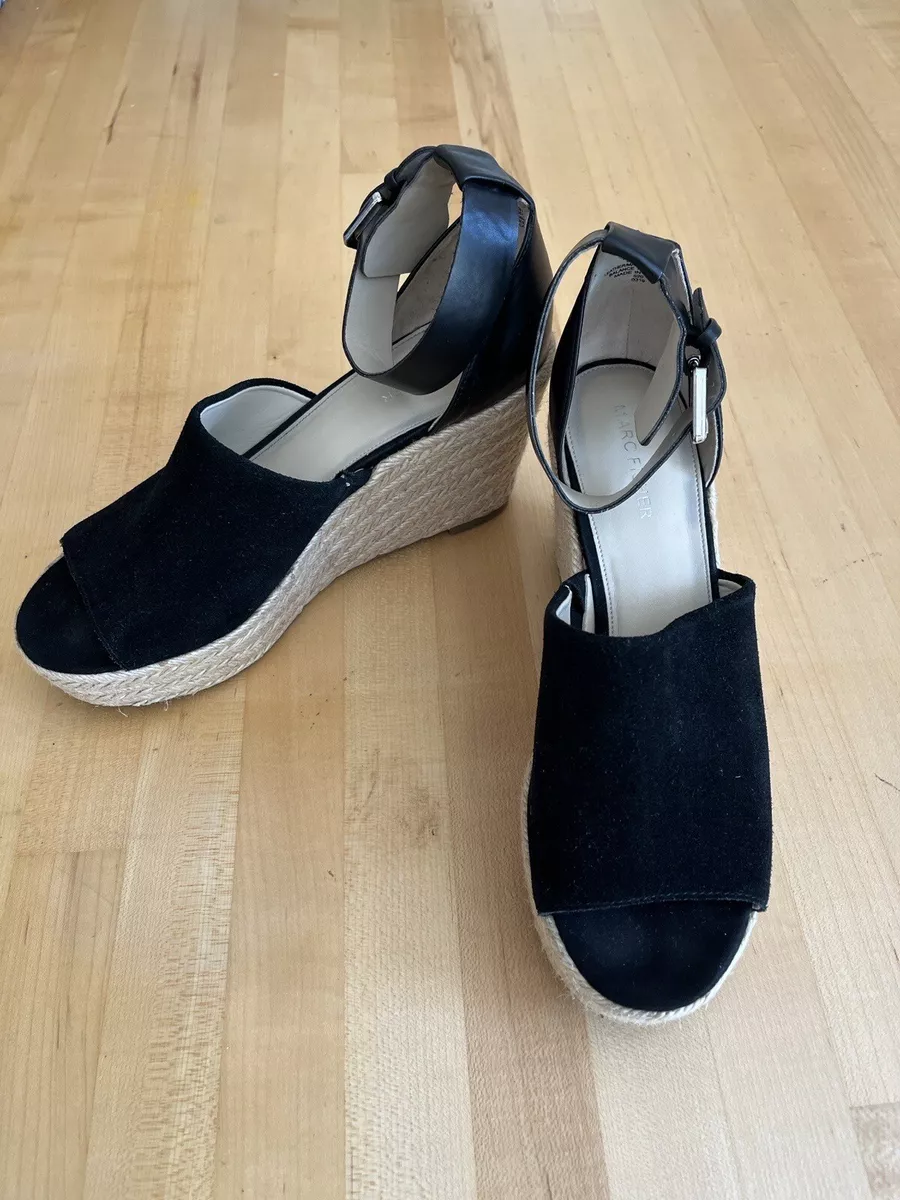 Marc Fisher Cala Wedge Black Suede Platform Espadrille Sandal