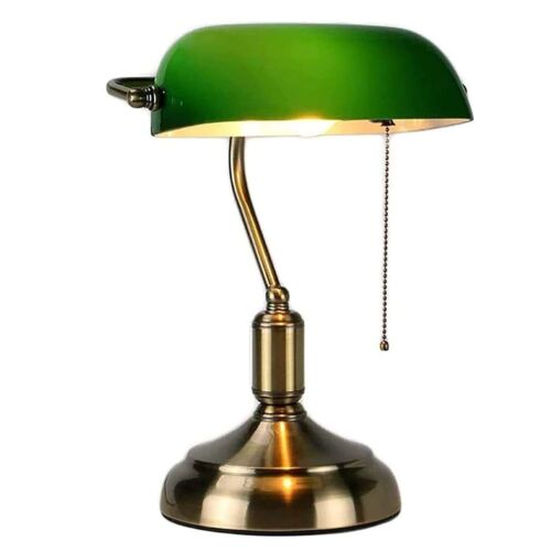 Traditionelle Bankerlampe, Schreibtischlampe, aus Metall, antik, mit Kette, L... - Bild 1 von 7
