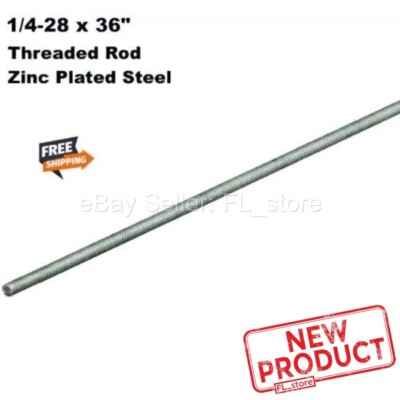 All Thread Rod 1/4-28'' Fully Threaded Rod 36'' Zinc Plated Steel 3 Feet Long NEW
