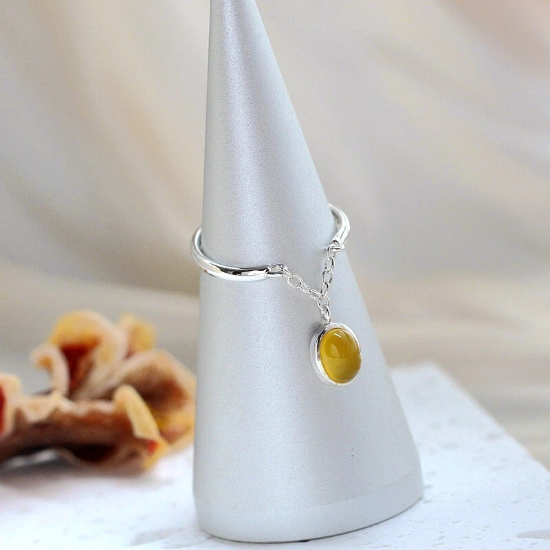 D10 Anello Gialli Calcedonio An Catenina Argento Sterling 925 - Immagine 4 di 4