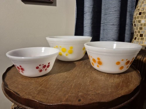 Vintage Federal Glass Atomic Dots Mixing Bowl Set Of 3 Mid Century