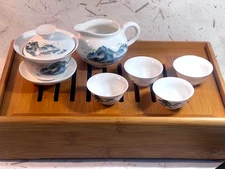 Gaiwan Gongfu Tea Set, Mountain design, Bamboo Tea Tray, Sake too, Exc++