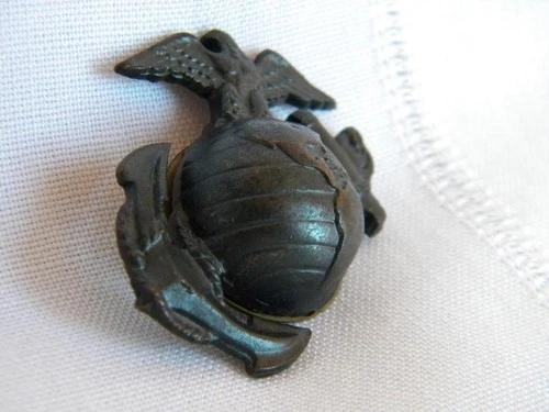 Vtg Original USMC US GI Marine Corps WW1 Insignia~Helmet~Hat Pin~Military~Black