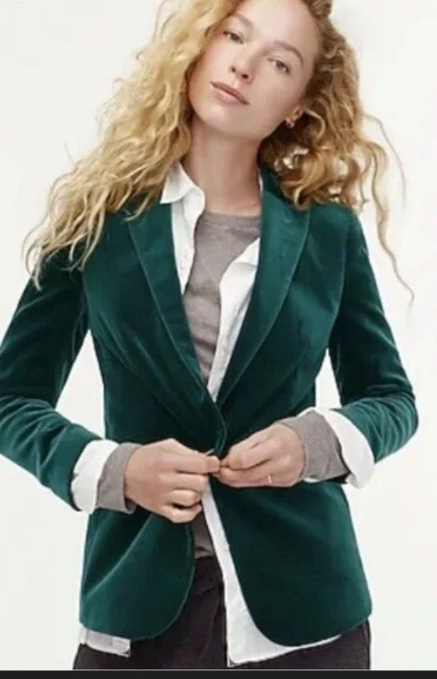 Blazer de terciopelo para mujer J.CREW Old Forest Green Parke Foto 3 de 3