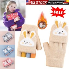 Kids Convertible Mittens Bunny Fingerless Flip Top Gloves Soft Wool Gloves Gifts