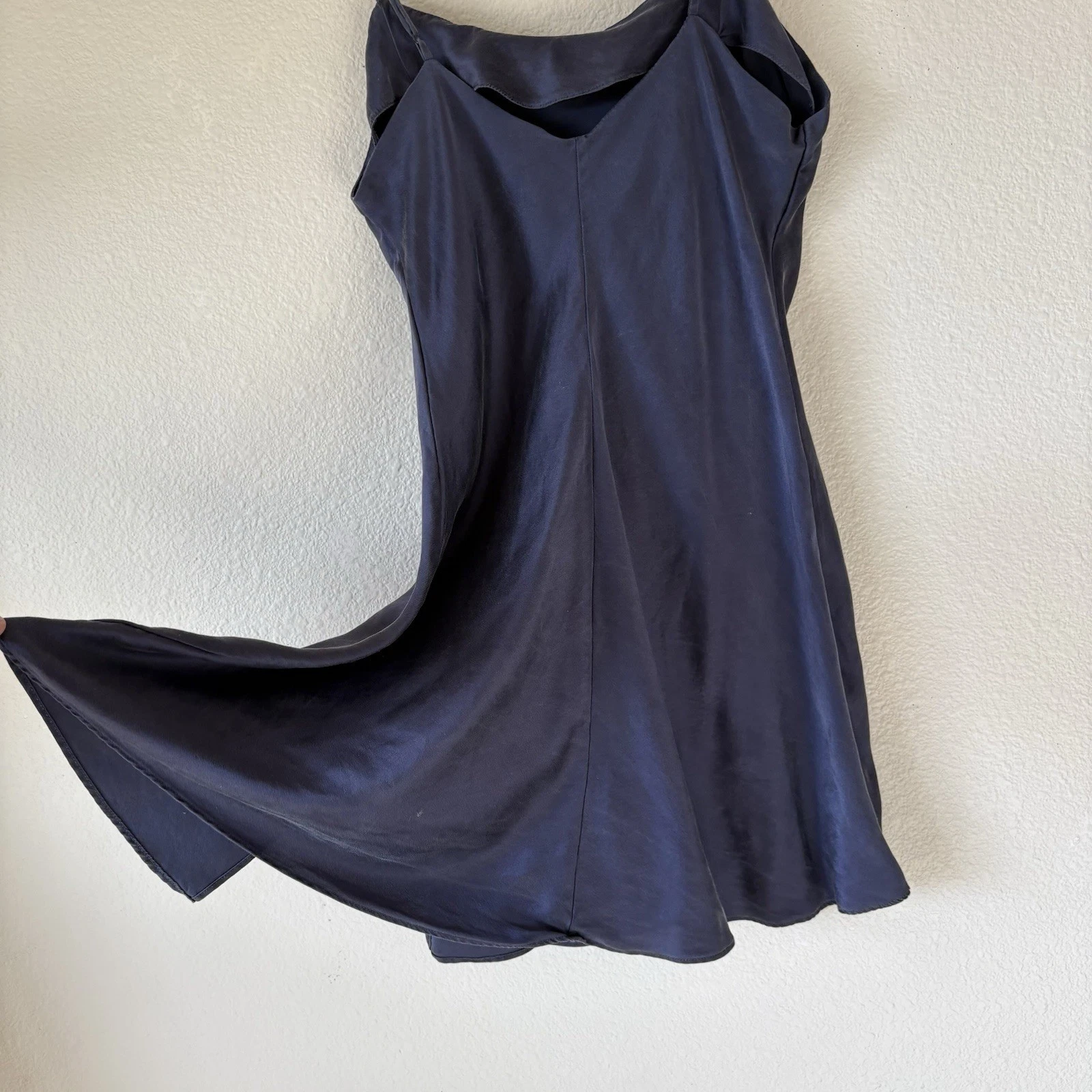 UNDERCOVER Victoria’s Secret Mini Abito Slip Senza Spalline in Seta Blu Navy Spacchi Laterali S