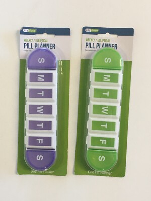 2 pk Ezy Dose 7 Day Elliptical Pill Reminder Box Case Medicine Organizer 67395