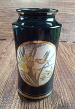 The Art Of Chokin Dynasty Black Vase Engraving Gold/ Silver 6"×2.8"