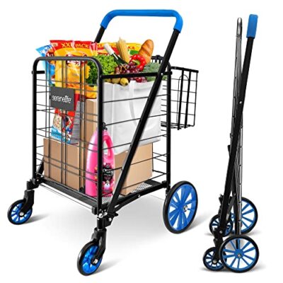 SereneLife Supermarket Shopping Cart w/ 360° Swivel Rolling Wheels (Open Box)