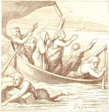 RAPHAEL ETCHING SAINTS PRAYING SHIPWRECK 1866 RENAISSANCE OLD MASTER ART PRINT