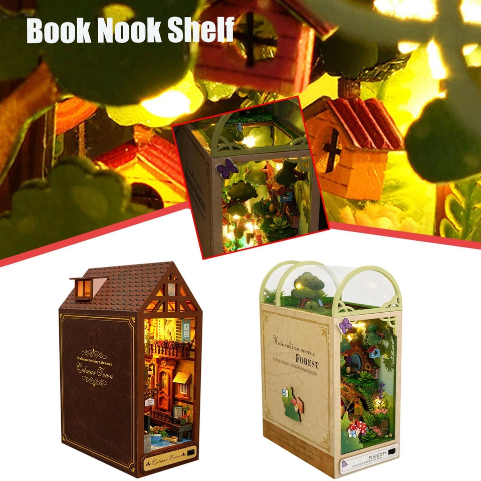 Wooden Book Nook Shelf DIY Miniature Fairy Bookshelf Town Fairytale