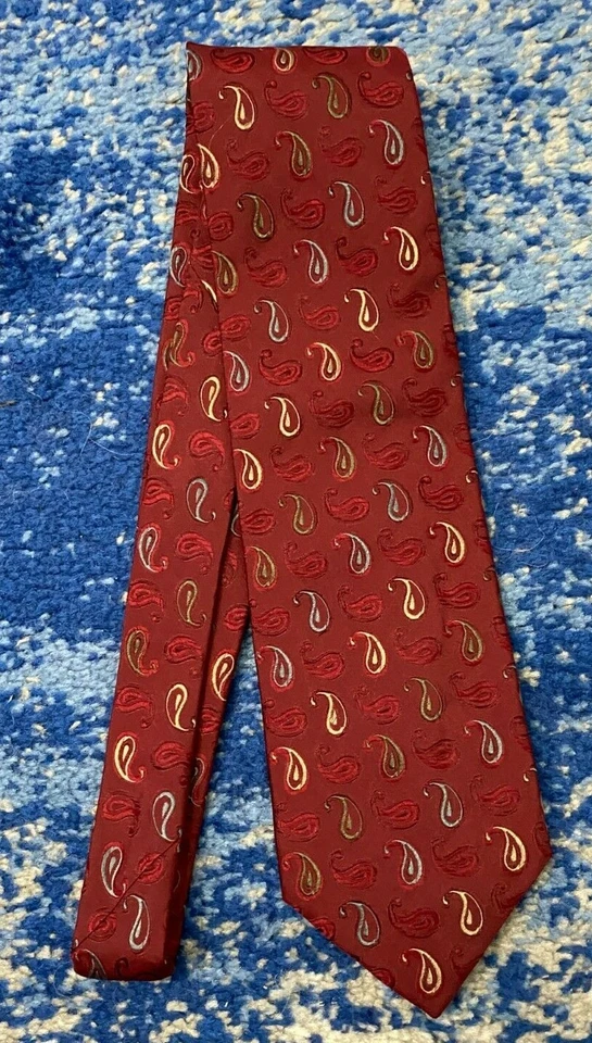 Галстук шелковый Neiman Marcus темно-красный бордовый сине-зеленый мягкий золотой пейсли  - Изображение 2 из 4