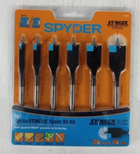 Spyder Stinger 6 Pc Spade Bit Kit (New) 11002 Drill Bits Non Clog Auto Feed