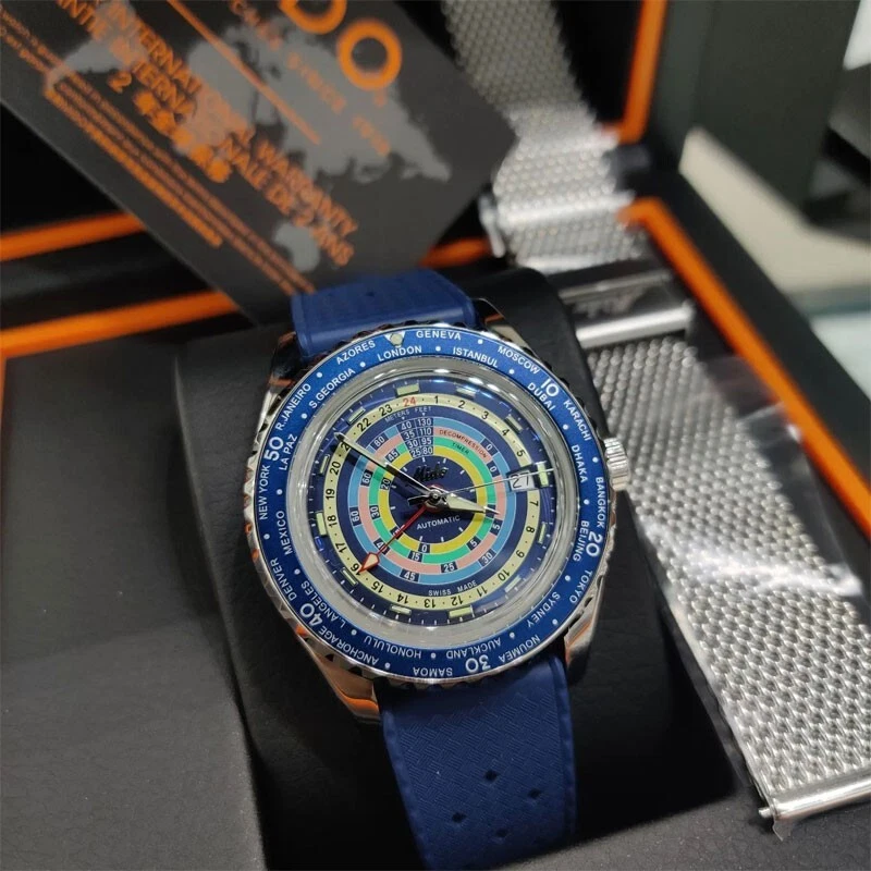New Mido Ocean Star Decompression Worldtimer Blue Men