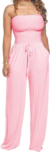 Mono ajustado de color liso con hombros descubiertos, mamelucos de tubo sin tirantes para mujer - Imagen 4 de 23