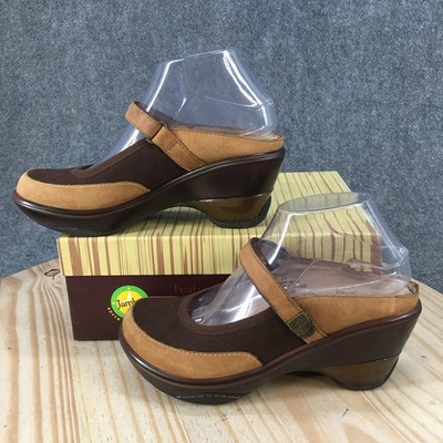 JBU by Jambu Santiago Sandals Womens 8M Mule Clogs Wedge Heels Leather Brown NEW