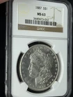 1887 NGC MS63 Morgan Dollar $1 Silver Business Strike Philadelphia KM#110