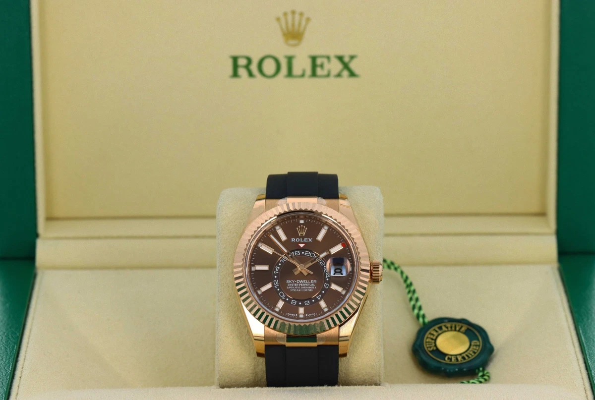 Rolex Sky-Dweller Dual Timezone Oysterflex Chocolate Dial Rose