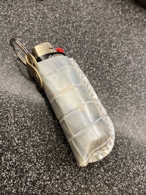 For Bic Lighter Leather Keychain Case Holder Alligator Croc Imprint Handmade