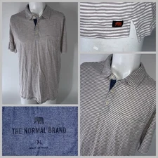 The Normal Brand Polo Shirt Men’s XL Gray White Striped Cotton YGI R5-148