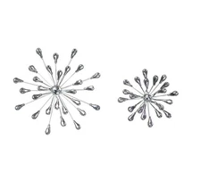 Set of 2 Metal Modern Art 3D Starburst Silver Wall Accents Home Decor Sculptures