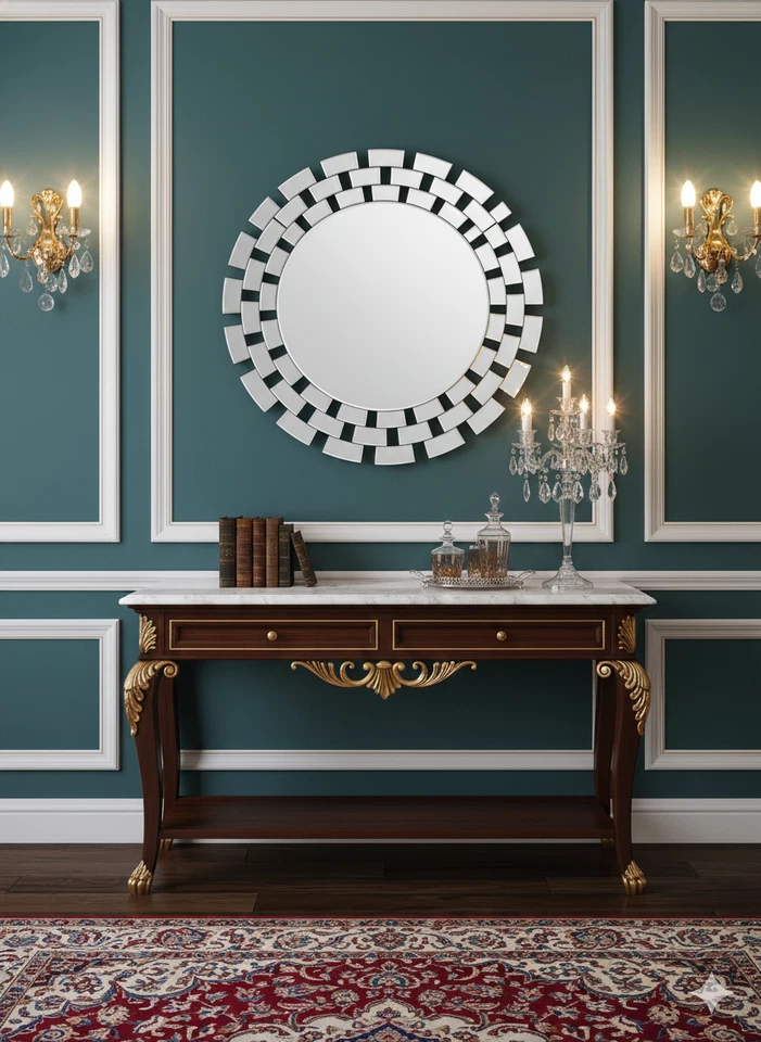 Espejo redondo de 32 pulgadas montado en la pared espejo de baño con decoración sin marco Foto 4 de 4