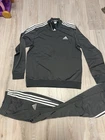 adidas men Fire Essentials 3-Stripes Track Suit Set Top Bottom Bird gray Sz L