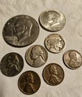 US Coins, Kennedy Half Dollar, Eisenhower Dollar, Wheat Pennies, Nickels Lot of8