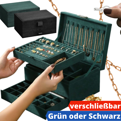 Schmuckkasten Groß Schmuckkoffer Ringe Ketten Schmuckkästchen Schlüssel 2 Farben