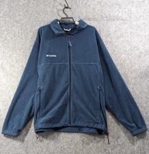 Columbia Jacket Mens Large Navy Blue Fleece Knit Bunge Waist LOGO Full Zip