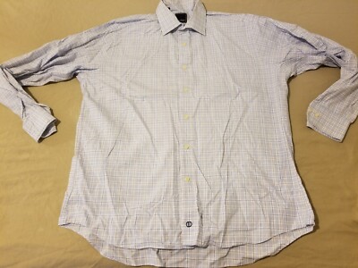 Mens David Donahue Dress Shirts 17 34 35 Blue Button Cotton | eBay