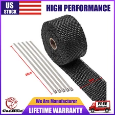 16Ft Motorcycle Fiberglass Exhaust Header Pipe Heat Wrap Tape Black + 5 Ties NEW