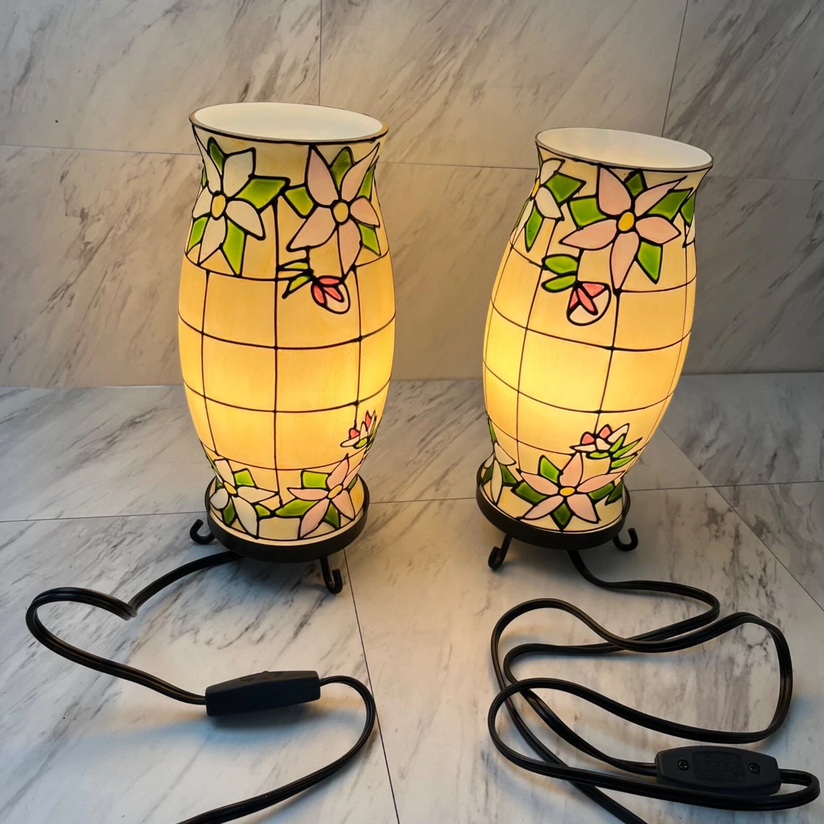 Glass Hurricane Stained Lamp Inspired Lot of 2 Shanghai Union Arts Company 10