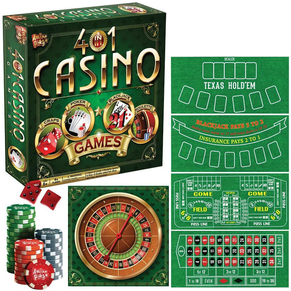 Juegos de mesa de casino para toda la familia diversión póker blackjack dados ruleta 4 en 1 Foto 2 de 3