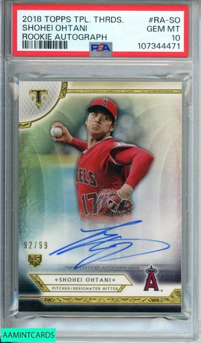 2018 TOPPS TRPL THRDS SHOHEI OHTANI #RA-SO ROOKIE AUTO 92 OF 99 PSA 10 GEM MT